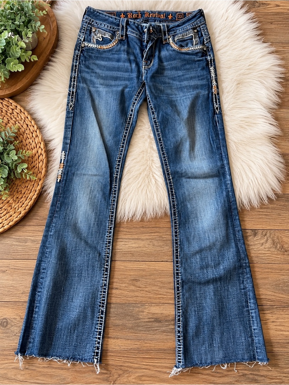 Rock Revival Dark Blue Embroidered Boot Cut Jeans 723